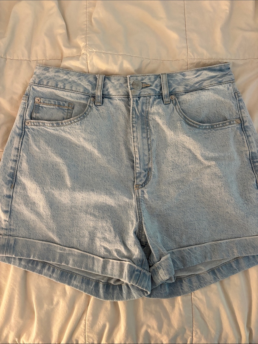 Garage Light Blue High-Rise Denim Shorts